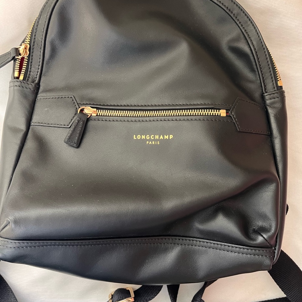 Longchamp Black Backpack with Gold Accents with dust bag